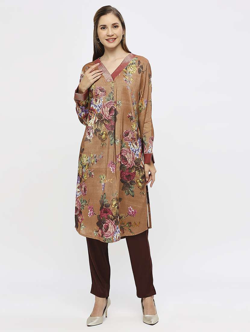 women floral long sleeve straight kurta - 21662216 - Zoom Image - 0