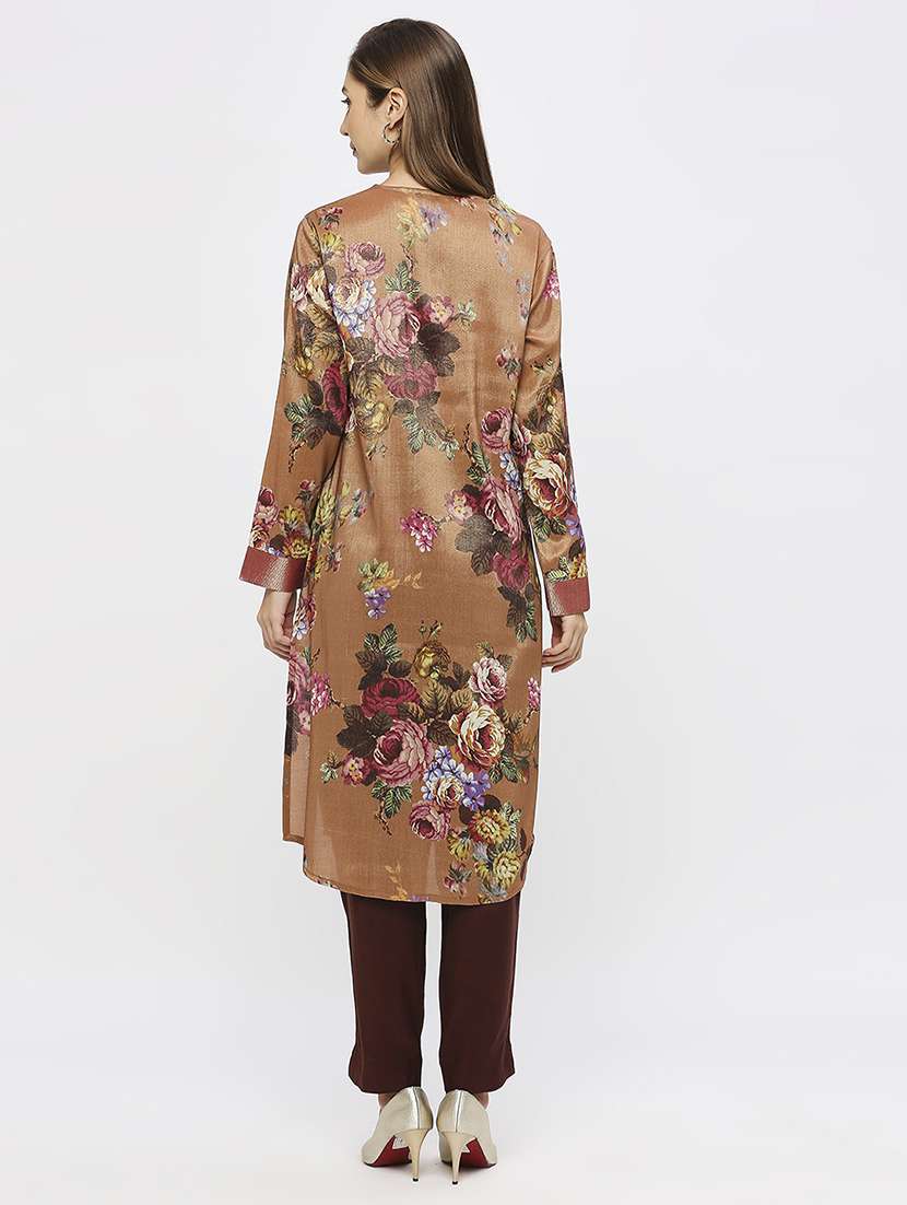 women floral long sleeve straight kurta - 21662216 - Standard Image - 3