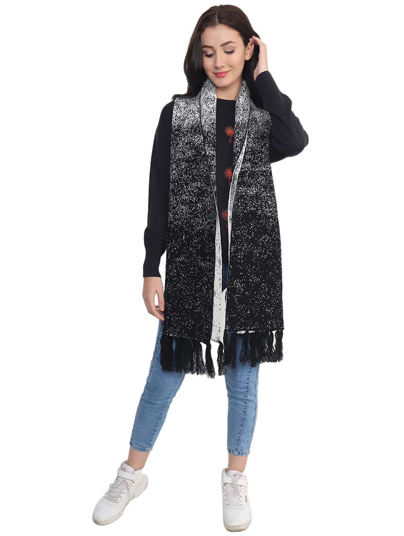 women black self design muffler - 21662240 - Standard Image - 3