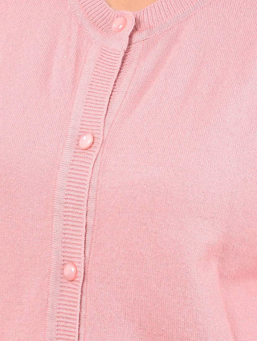 women pink solid long sleeve cardigans - 21662334 -  Standard Image - 5