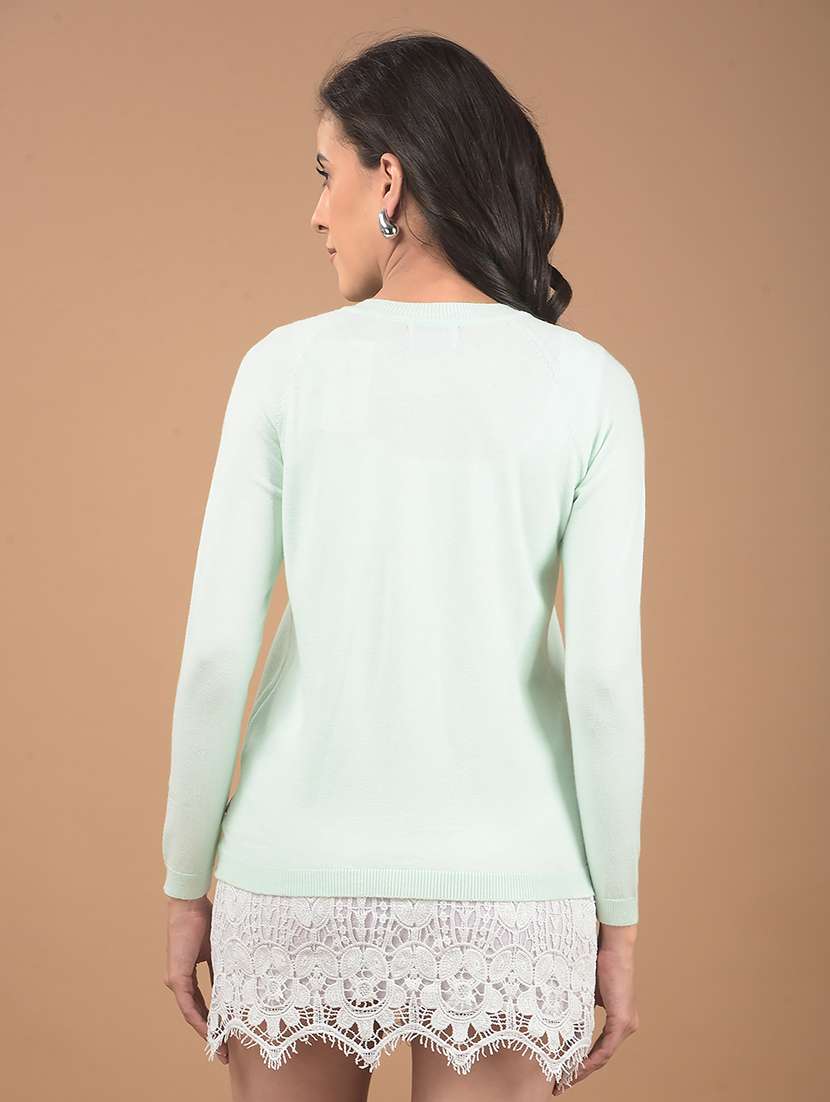 women sea green solid long sleeve cardigans - 21662335 -  Standard Image - 3