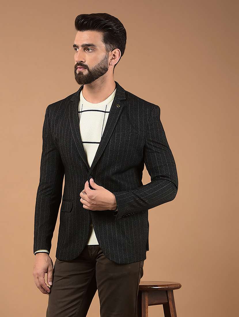 men stripes single breasted casual blazer