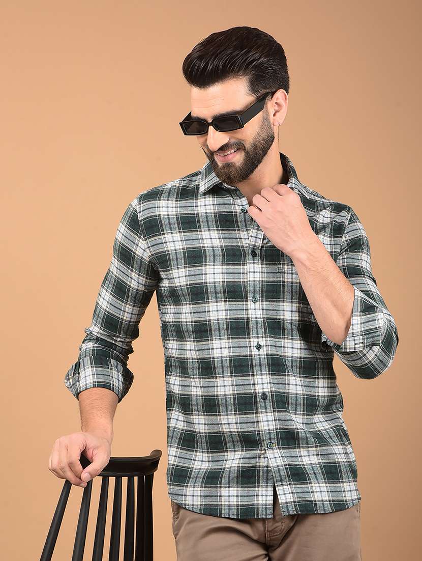 men long sleeves checkered casual shirt