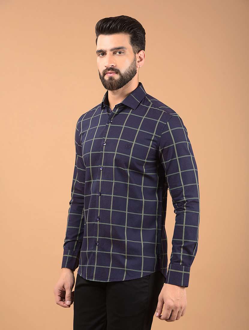 men long sleeves checkered casual shirt