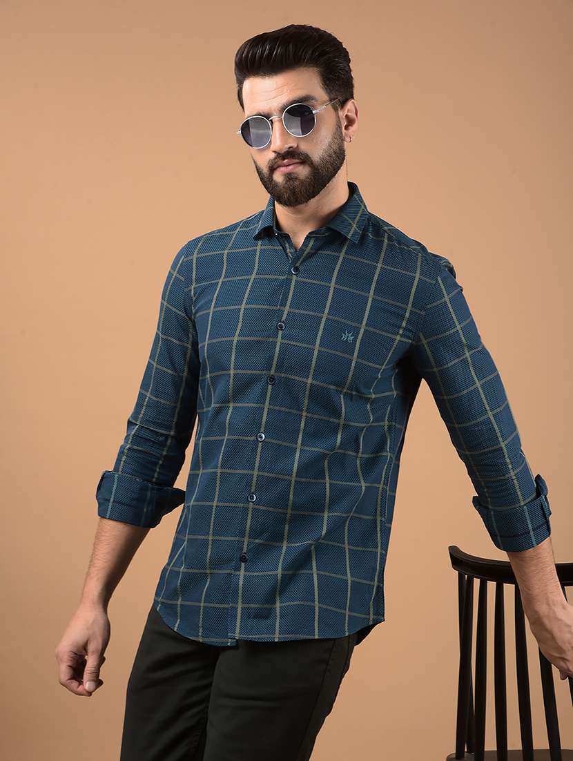 men long sleeves checkered casual shirt
