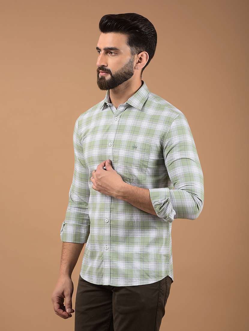 men long sleeves checkered casual shirt