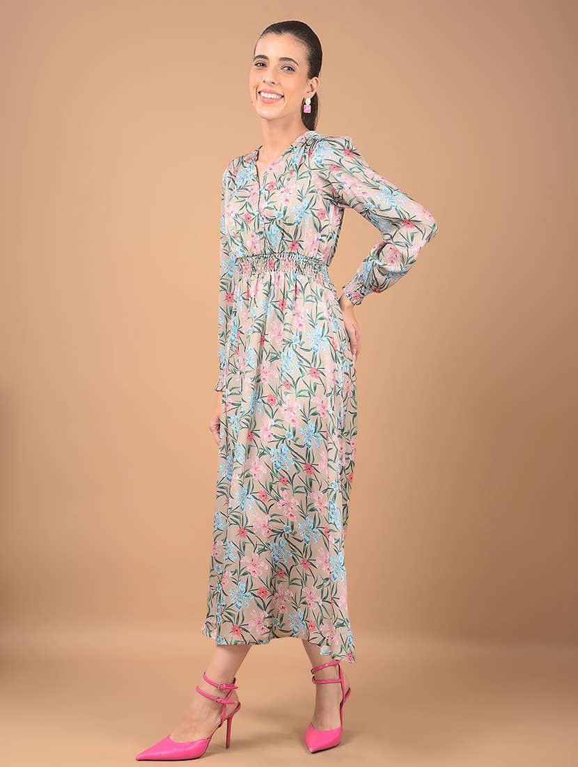 women floral print puff sleeves a-line dress - 21662396 - Standard Image - 3
