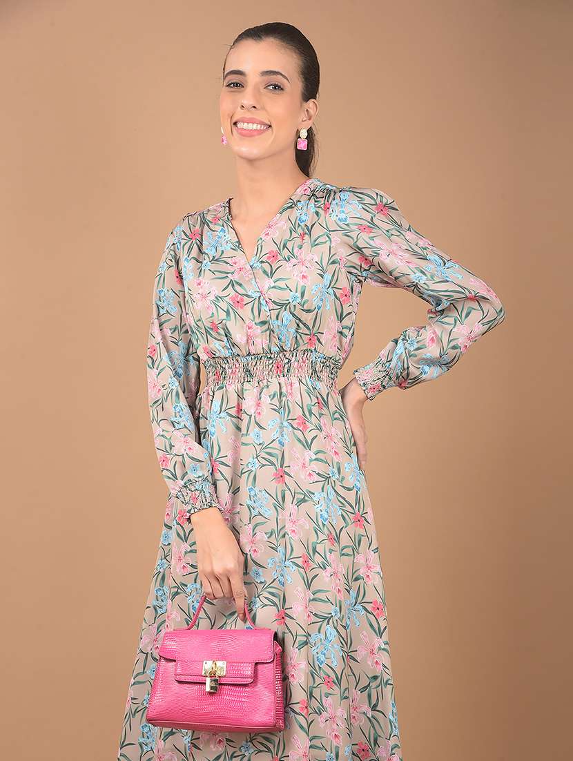 women floral print puff sleeves a-line dress - 21662396 - Standard Image - 5