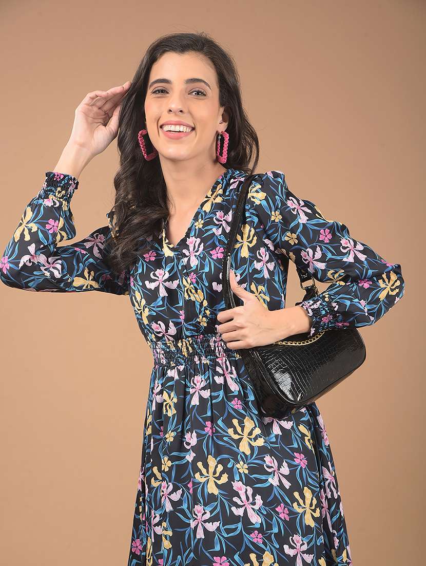 women floral print puff sleeves a-line dress - 21662397 - Standard Image - 5