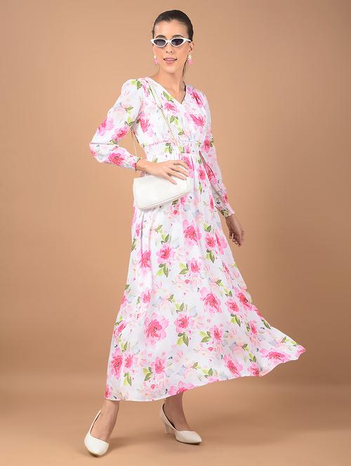women floral print puff sleeves a-line dress - 21662400 - Standard Image - 0