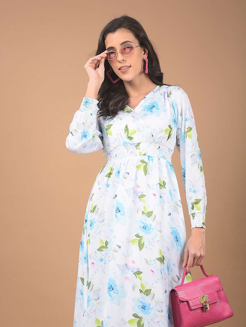 women printed puff sleeves a-line dress - 21662401 - Standard Image - 5