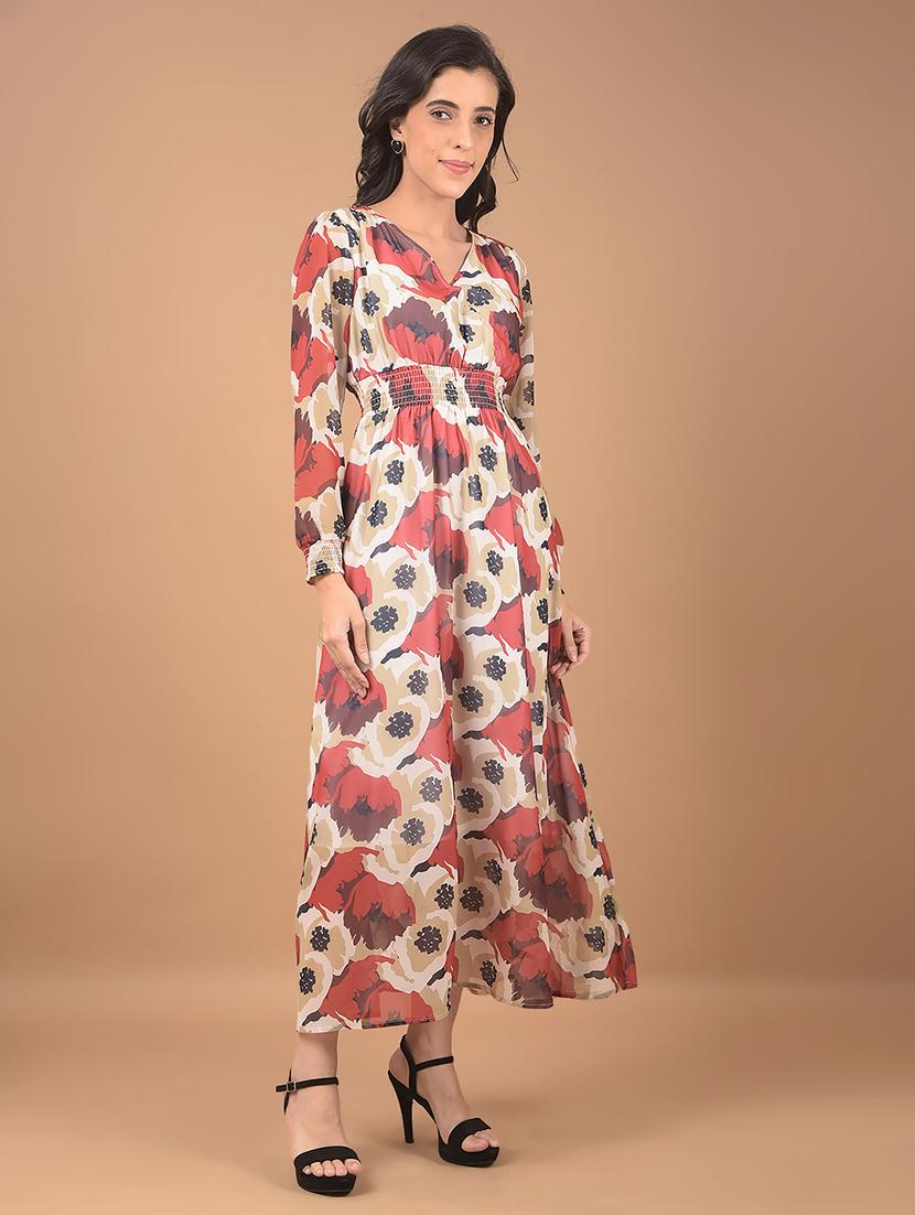 women printed puff sleeves a-line dress - 21662402 - Standard Image - 3