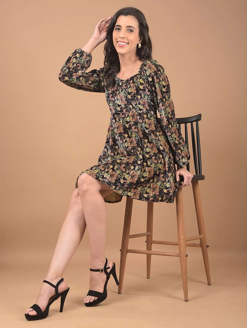 women printed puff sleeves a-line dress - 21662403 -  Standard Image - 3