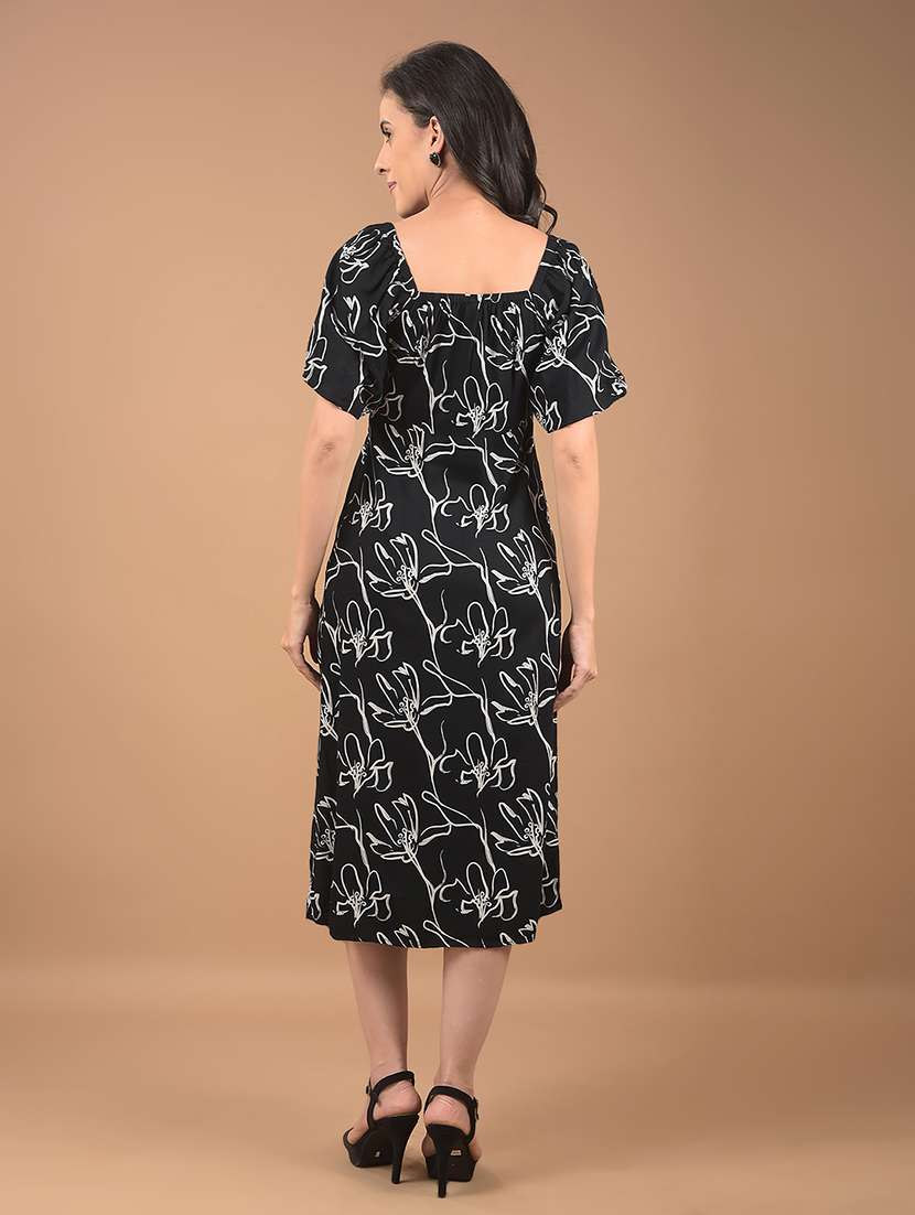 women printed puff sleeves a-line dress - 21662404 - Standard Image - 3