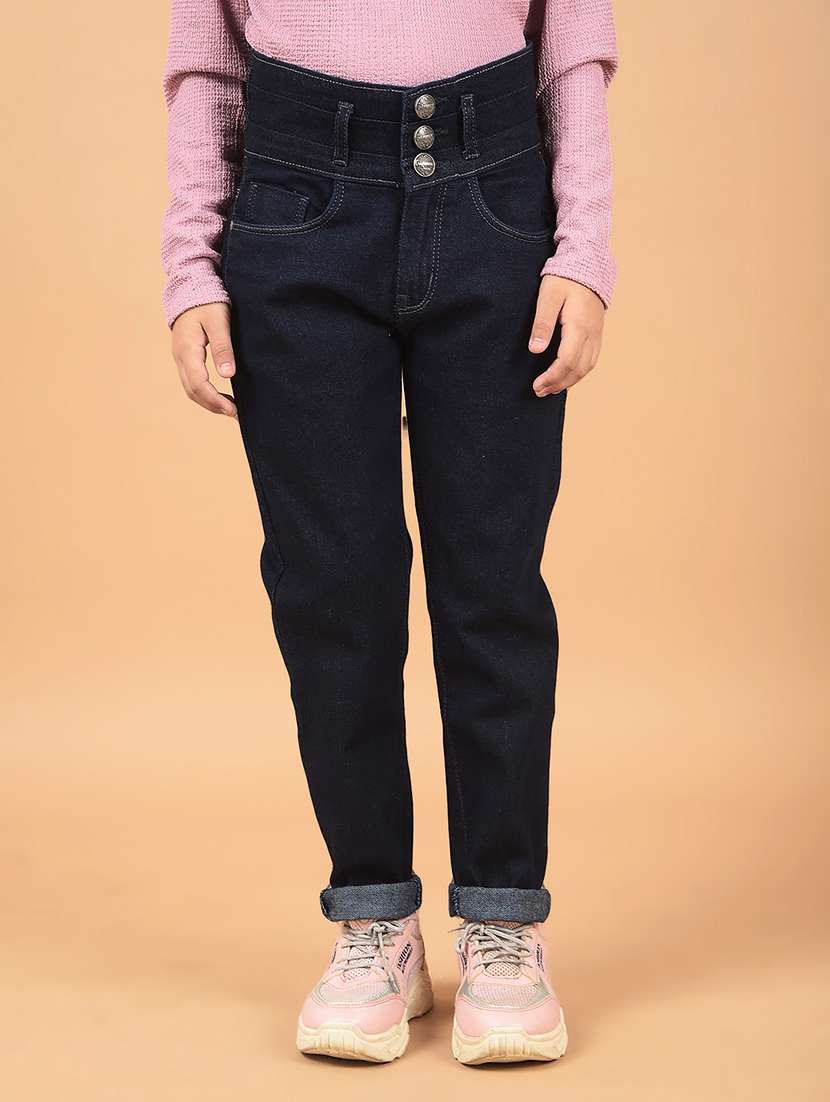girls navy blue plain jeans