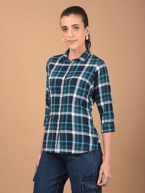 women checkered collared shirt - 21662426 - Standard Image - 0