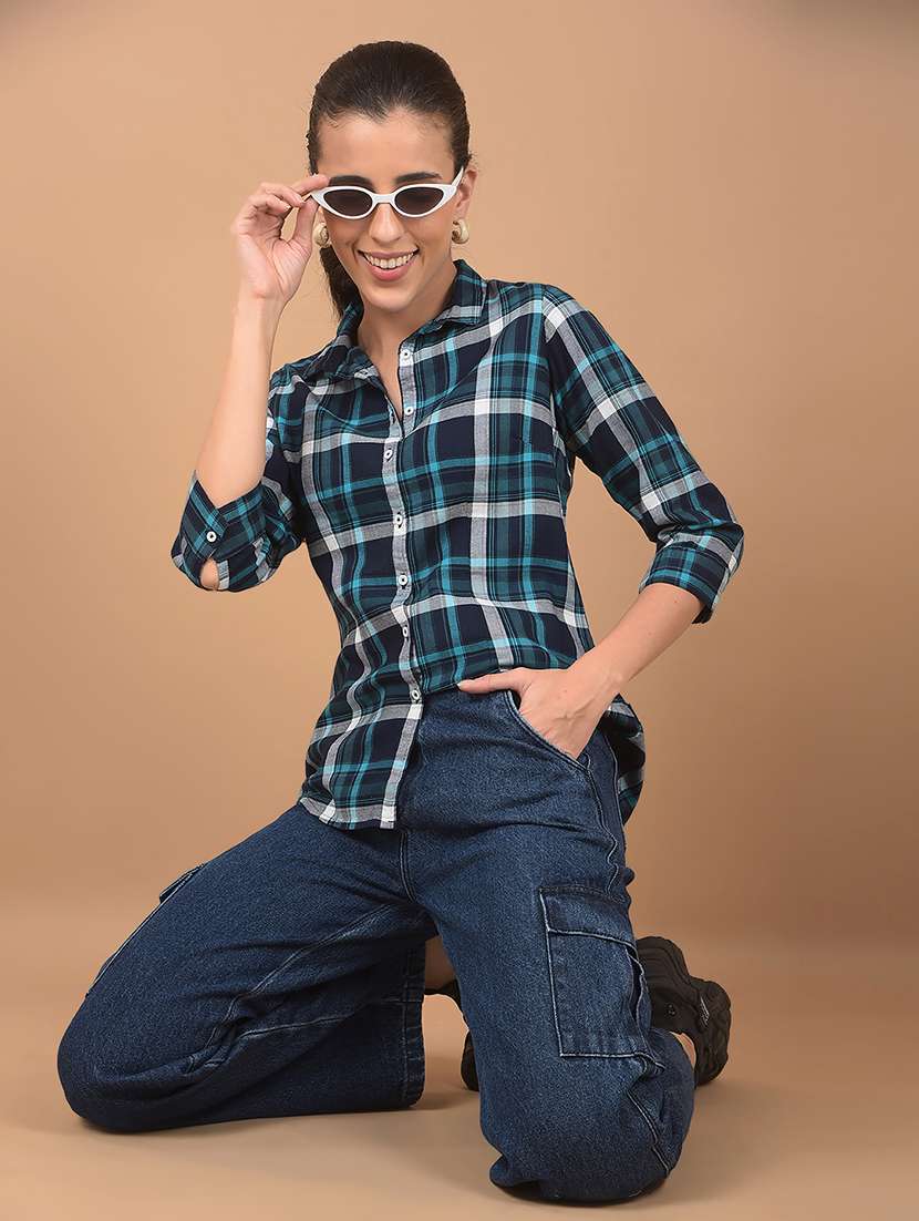 women checkered collared shirt - 21662426 - Standard Image - 3