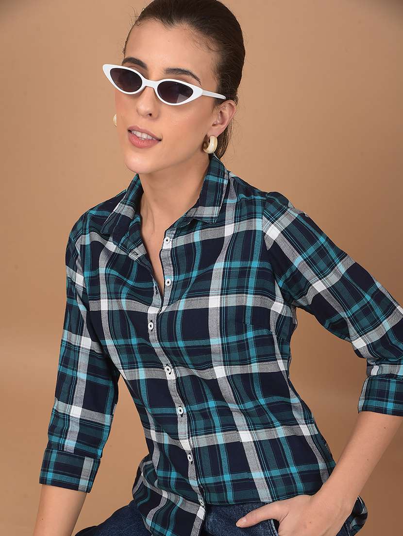 women checkered collared shirt - 21662426 - Standard Image - 5