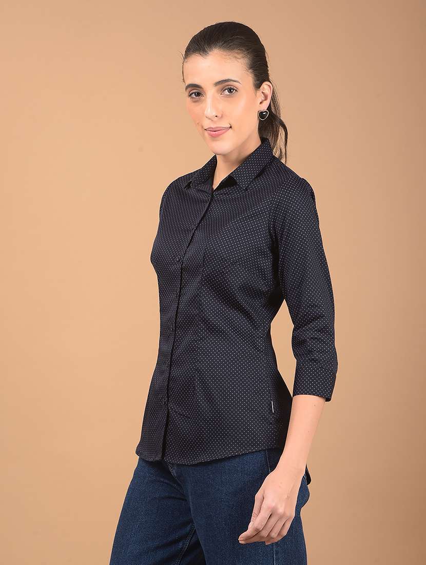 women printed collared regular shirt