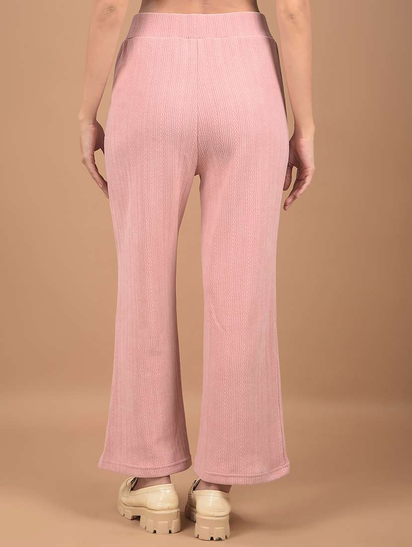 women peach self design wide leg trousers - 21662477 -  Standard Image - 3