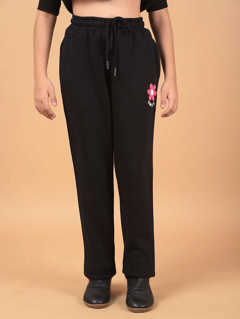 girls black solid track pants 