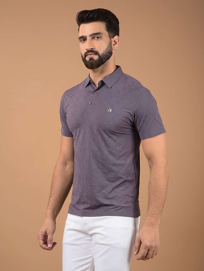 men purple printed polo neck t-shirt