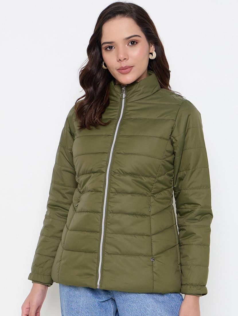 women solid stand collar quilted jacket - 21662523 - Zoom Image - 0