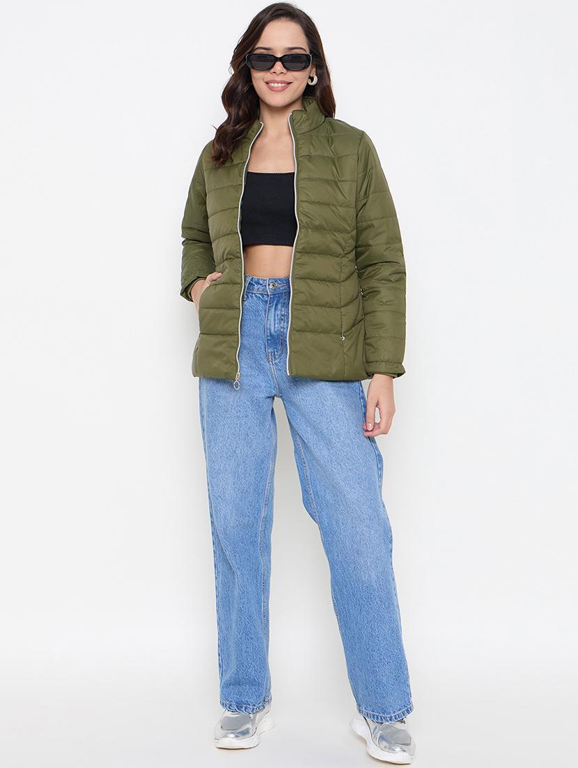women solid stand collar quilted jacket - 21662523 - Standard Image - 3