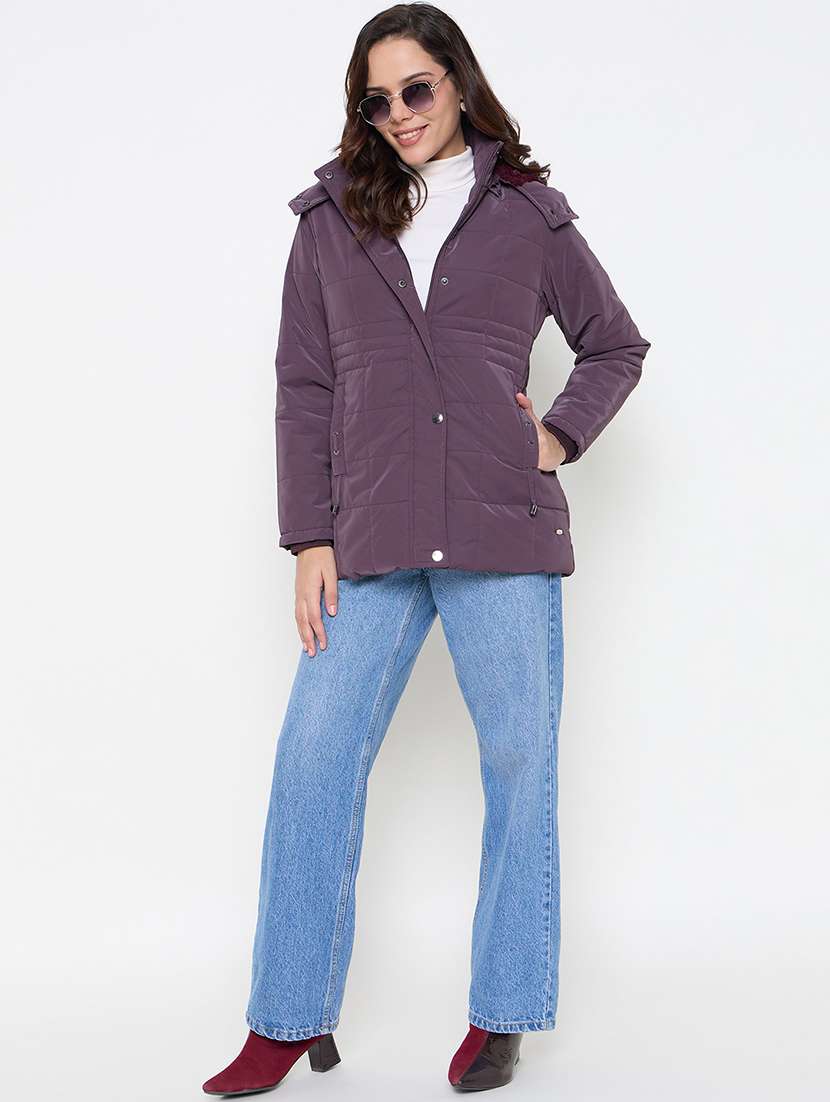women solid hooded long sleeves quilted acket - 21662525 -  Standard Image - 3