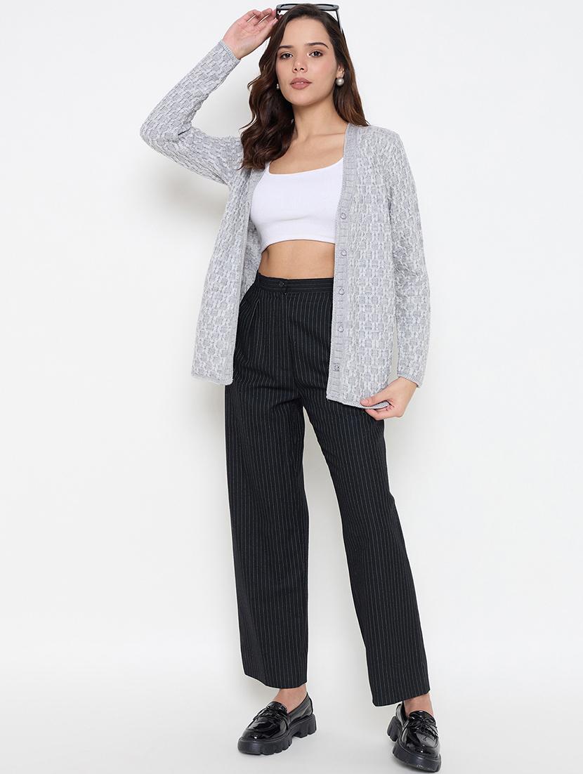 women long sleeves self design cardigan - 21662531 - Standard Image - 3