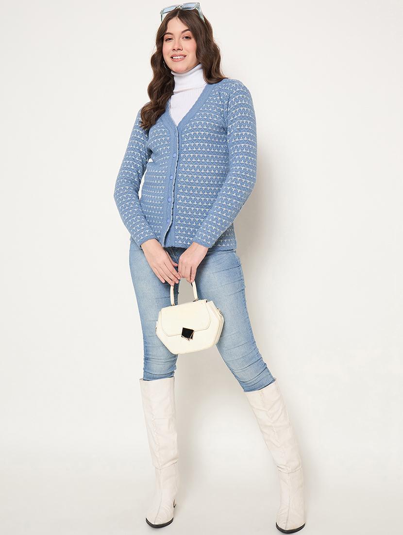 women long sleeves self design cardigan - 21662533 - Standard Image - 3