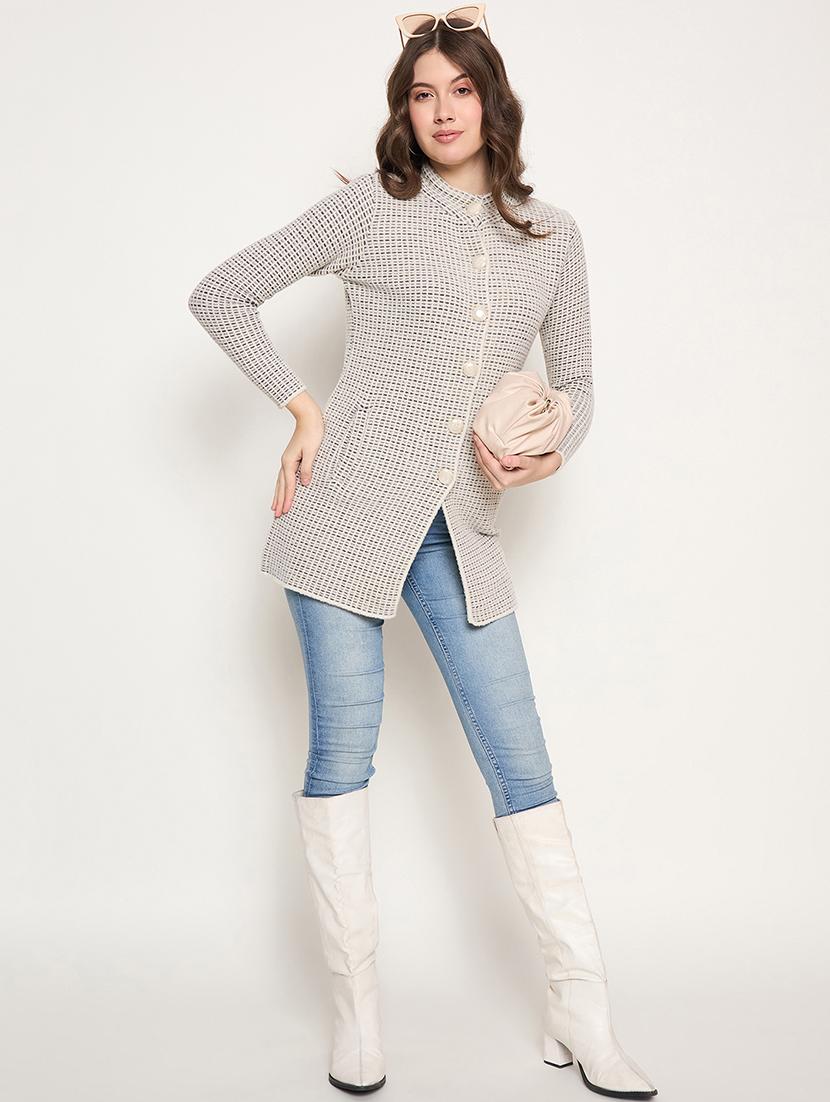 women long sleeves self design cardigan - 21662555 - Standard Image - 3