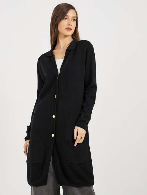 women solid long sleeves long cardigan - 21662659 - Standard Image - 0