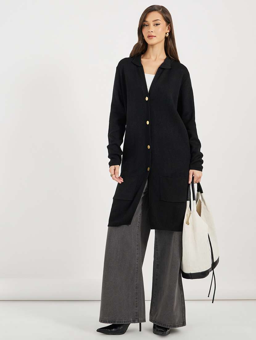 women solid long sleeves long cardigan - 21662659 - Standard Image - 3