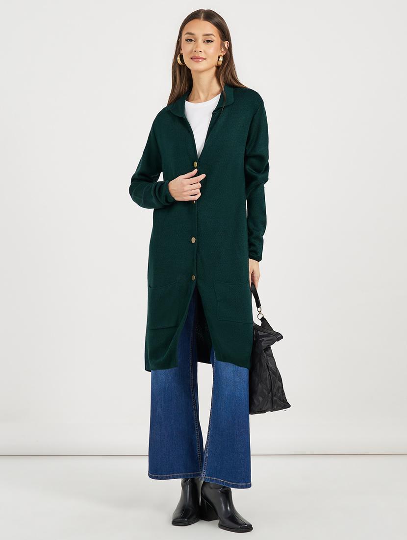 women solid long sleeves long cardigan - 21662660 - Standard Image - 3