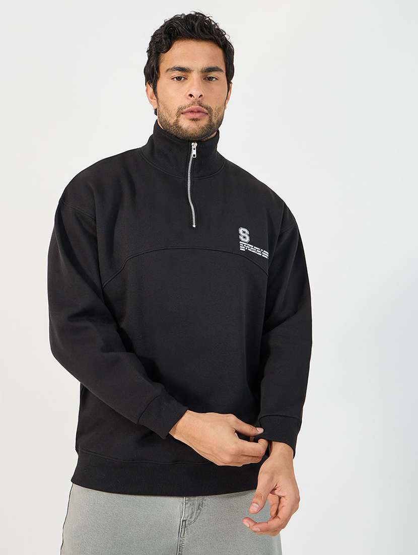 men long sleeves placement print sweatshirt