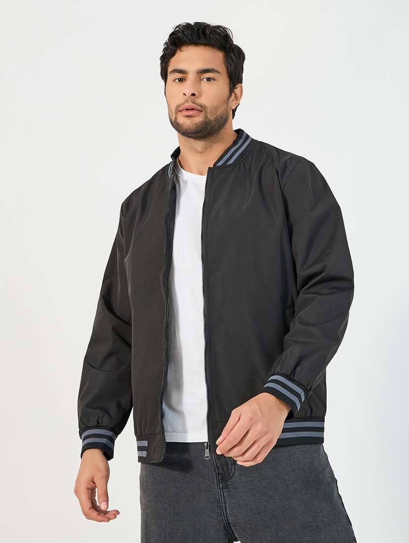 men solid long sleeves bomber jacket