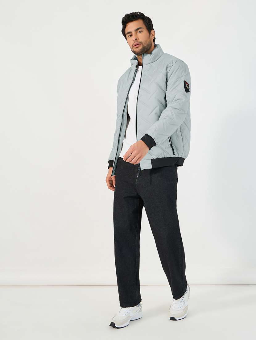 men grey solid long sleeve quilted jacket - 21662688 -  Standard Image - 3