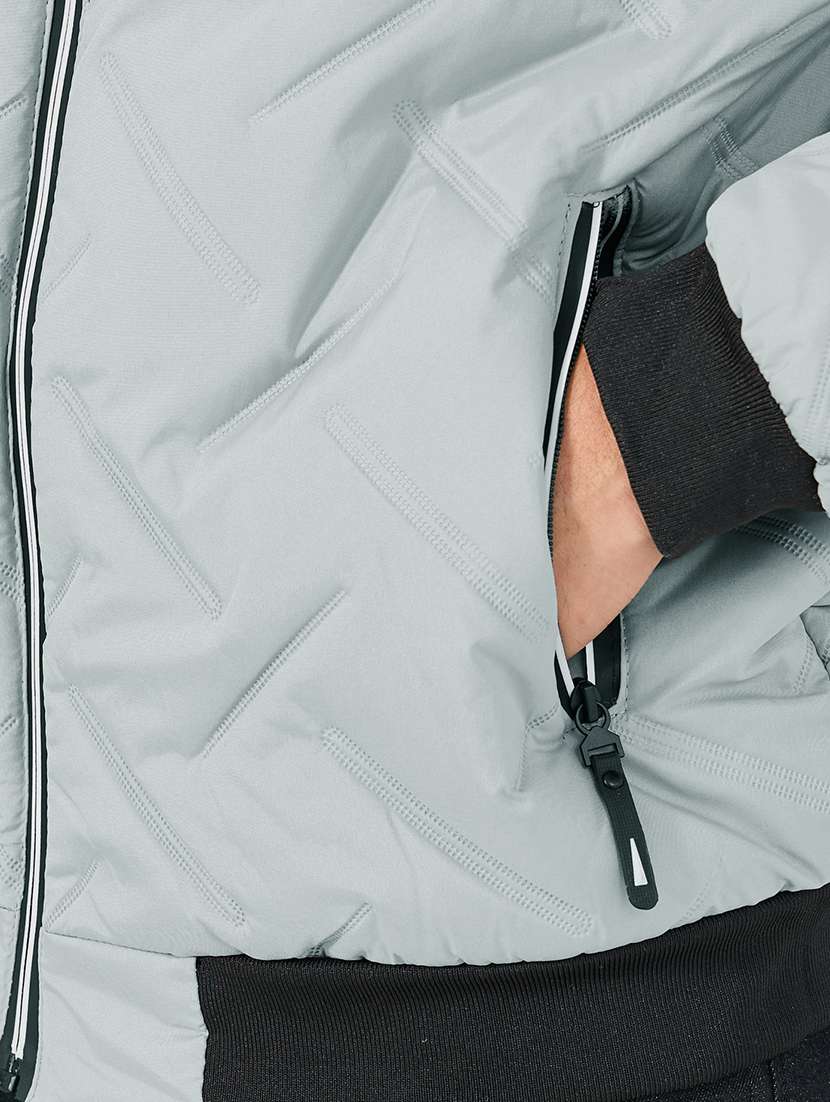 men grey solid long sleeve quilted jacket - 21662688 -  Standard Image - 5