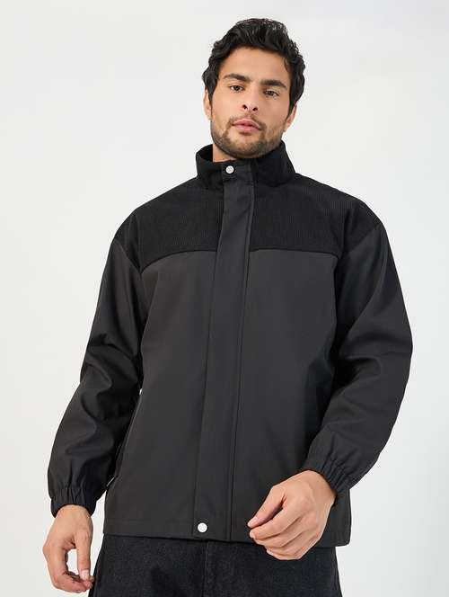 men black color block long sleeve bomber jacket - 21662689 - Standard Image - 0