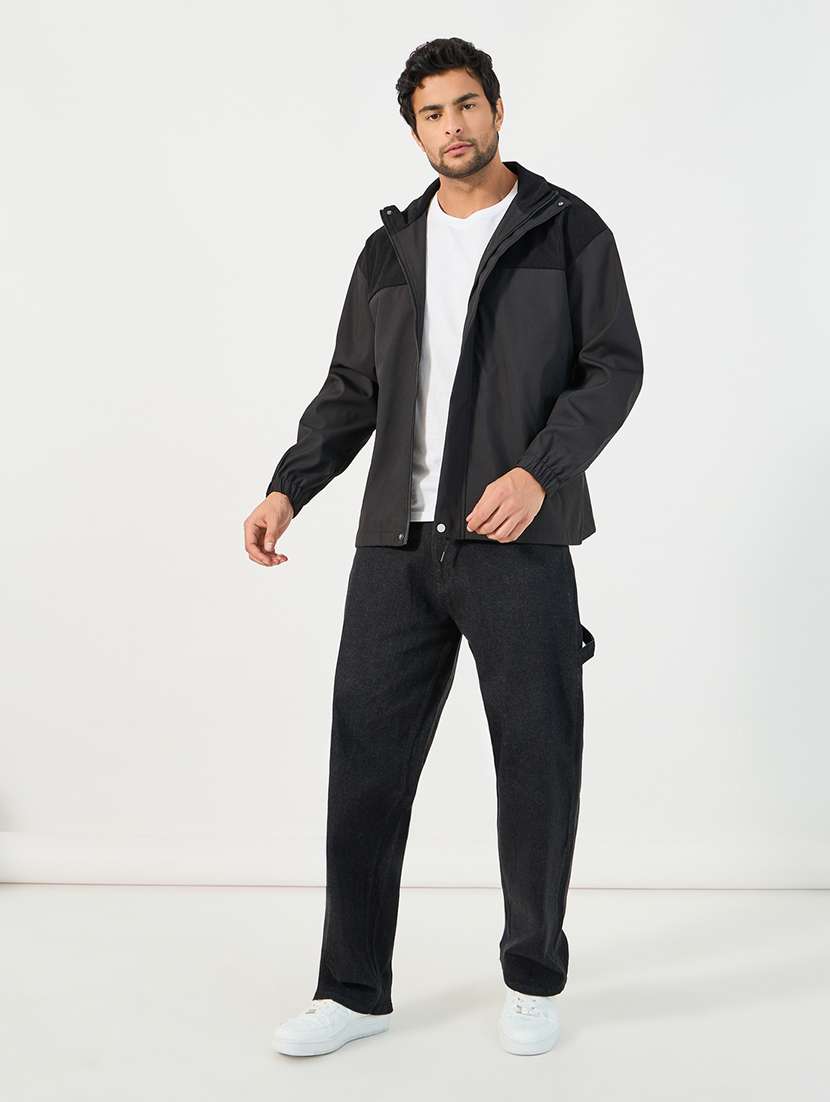 men black color block long sleeve bomber jacket - 21662689 - Standard Image - 3