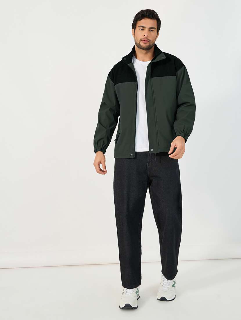 men green color block long sleeve bomber jacket - 21662690 -  Standard Image - 3