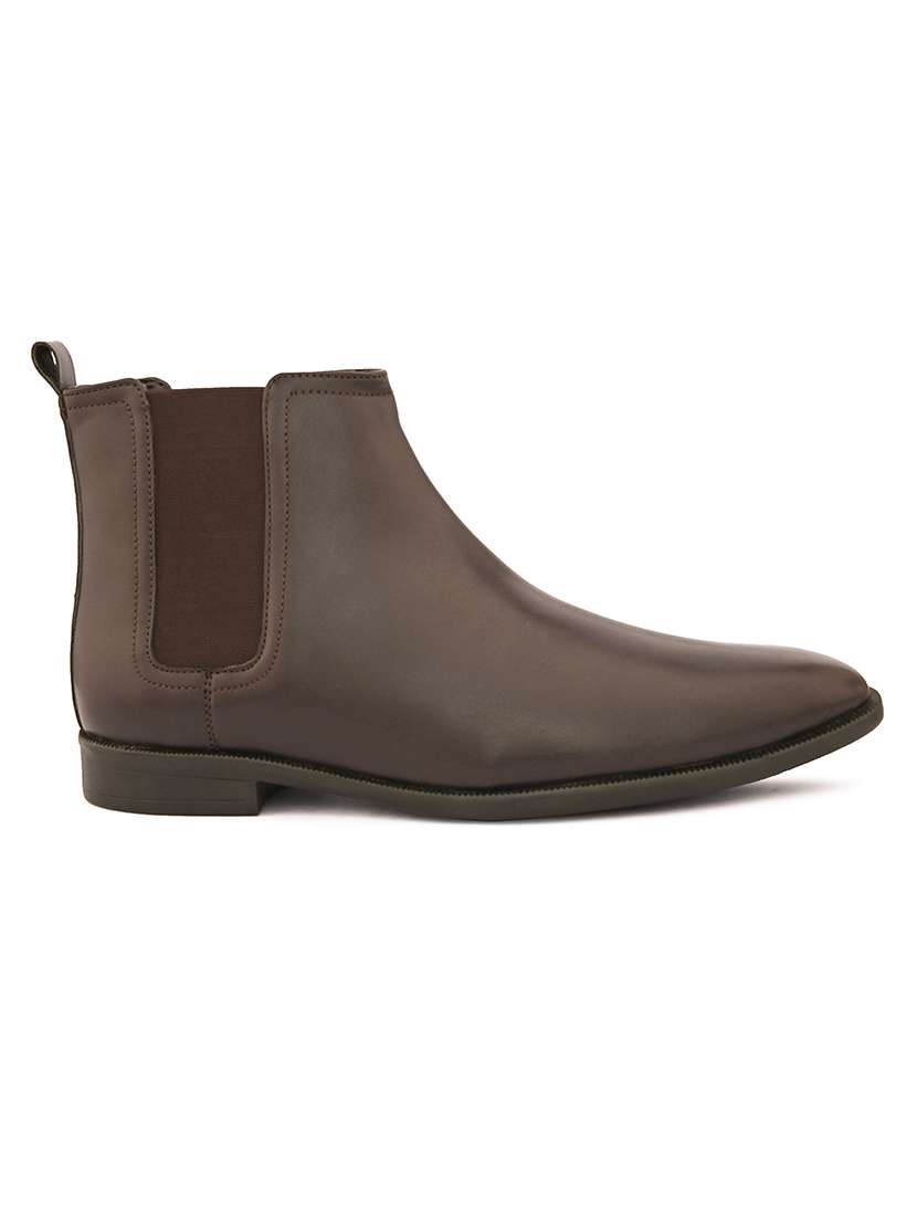 men brown solid high ankle boots - 21662725 -  Standard Image - 3
