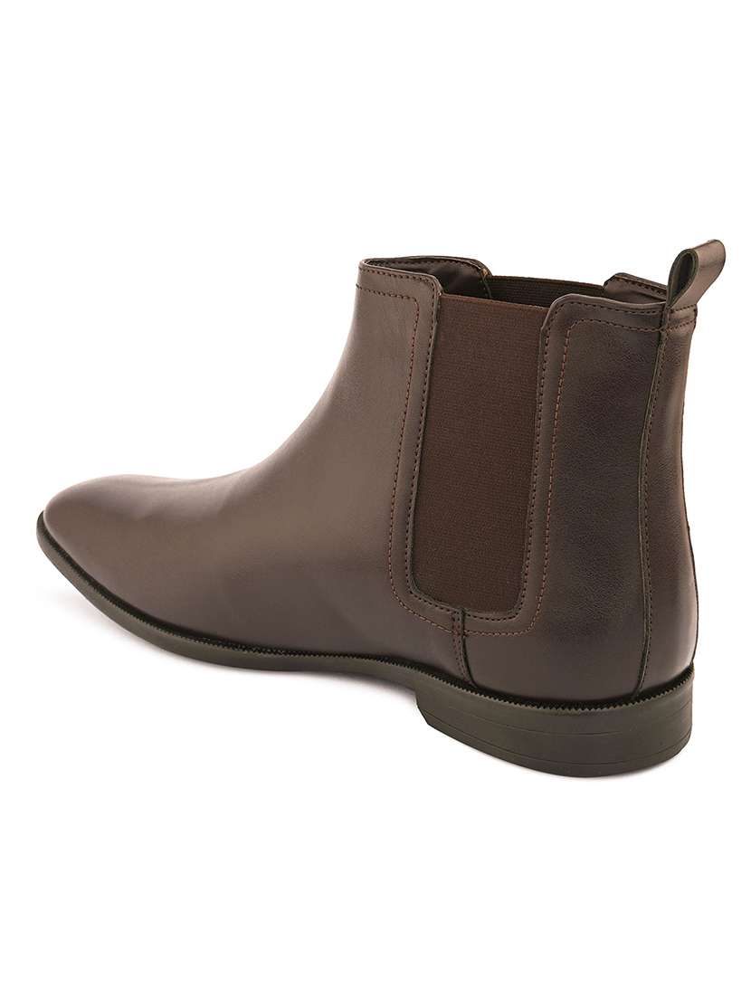 men brown solid high ankle boots - 21662725 -  Standard Image - 5