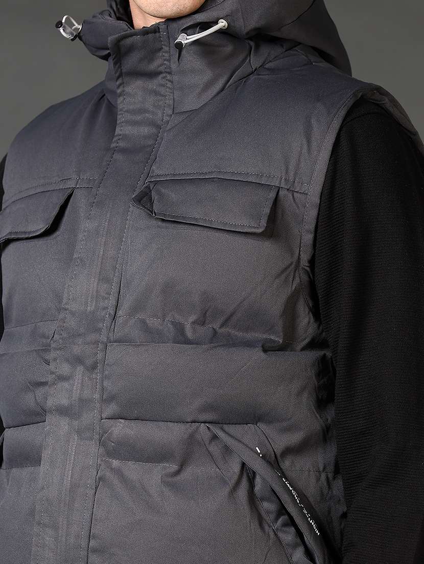 men solid sleeveless hooded puffer jacket - 21662810 -  Standard Image - 3