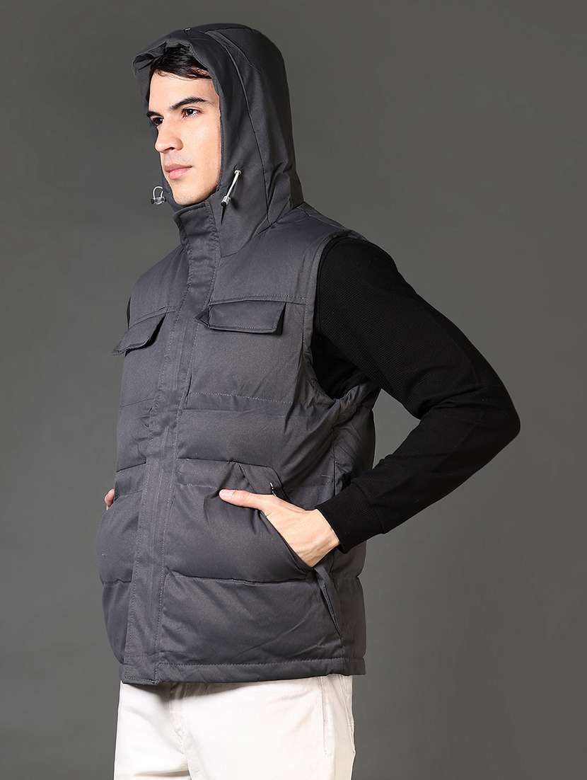 men solid sleeveless hooded puffer jacket - 21662810 -  Standard Image - 5