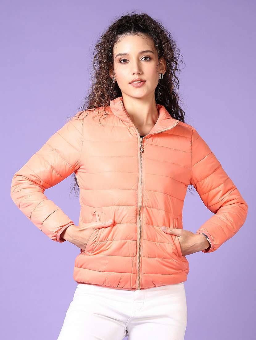 women long sleeves solid puffer jacket