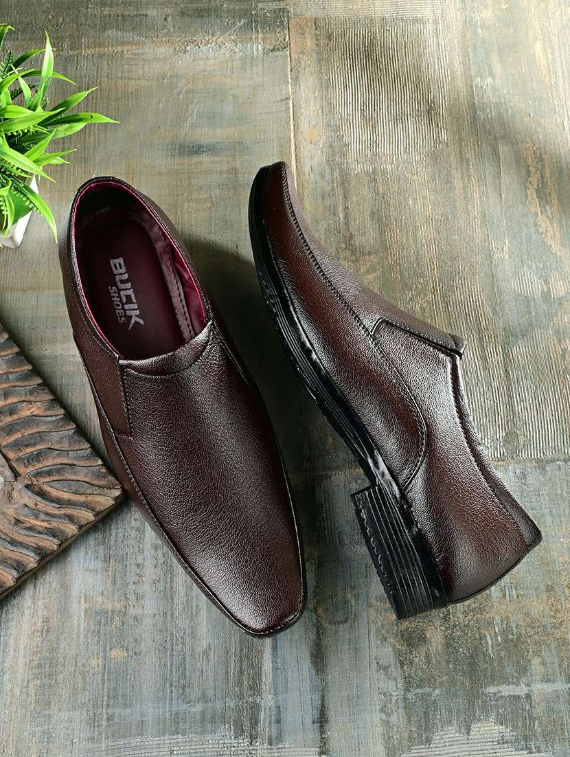 men brown slip on formal shoes