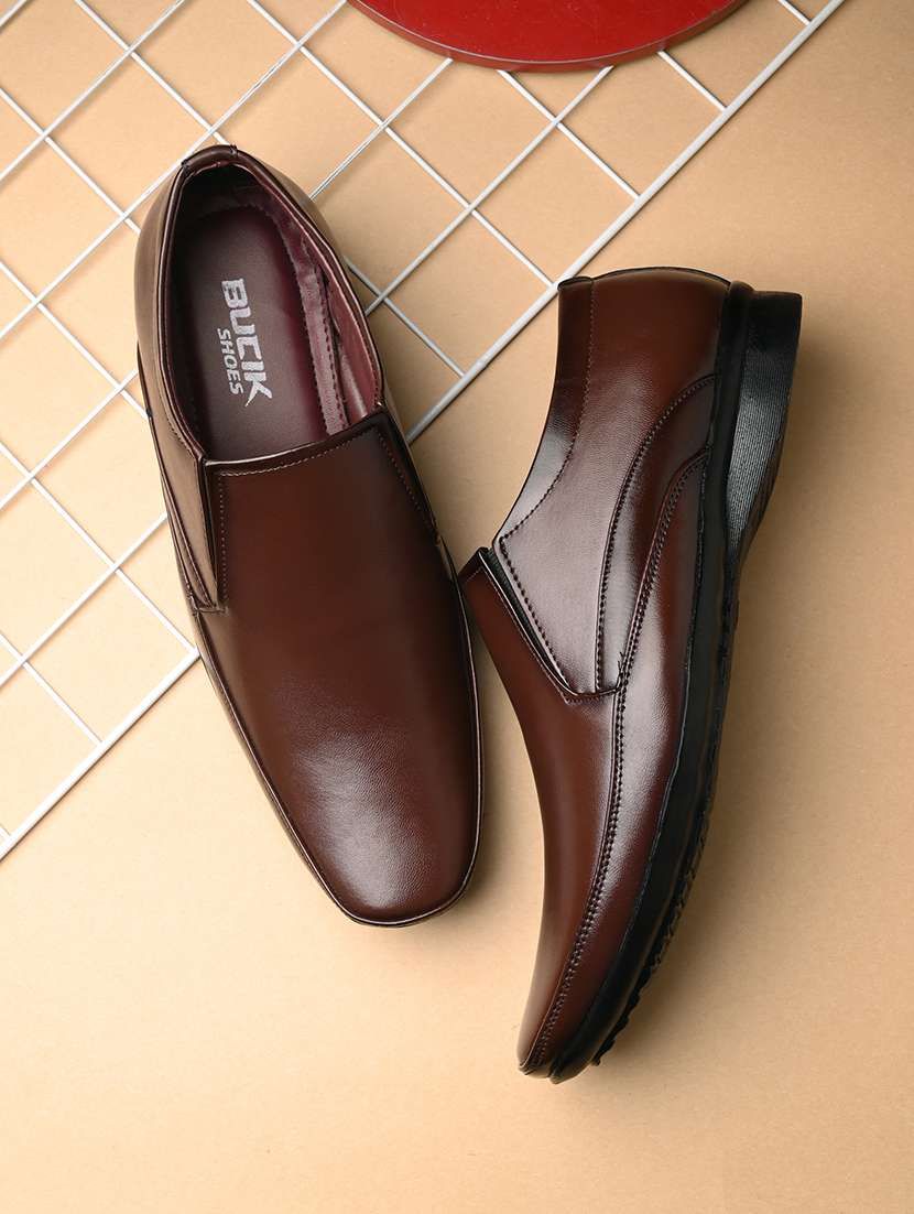 men brown slip on formal shoes