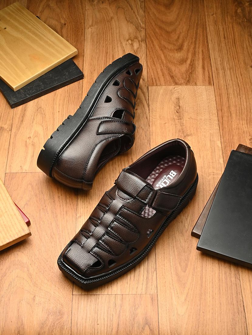 men brown solid slip on sandal - 21663015 -  Zoom Image - 0